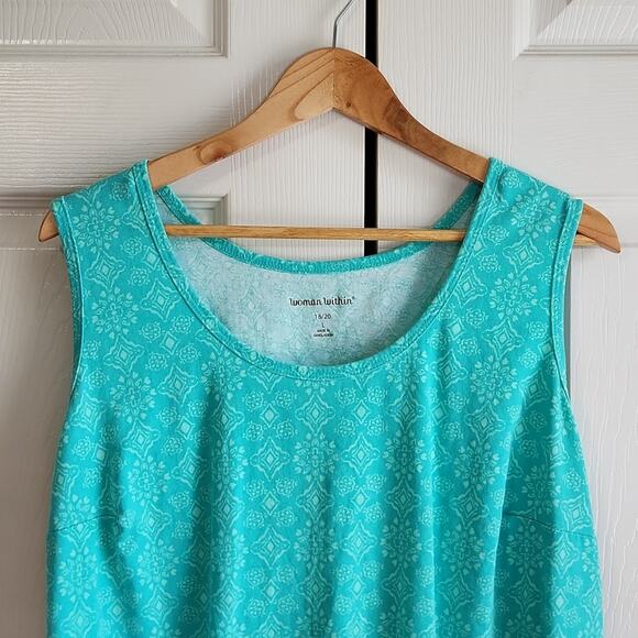 Woman Within Turquoise Geometric Sleeveless Top Size LG Elastic Waistband Comfy - Picture 5 of 7